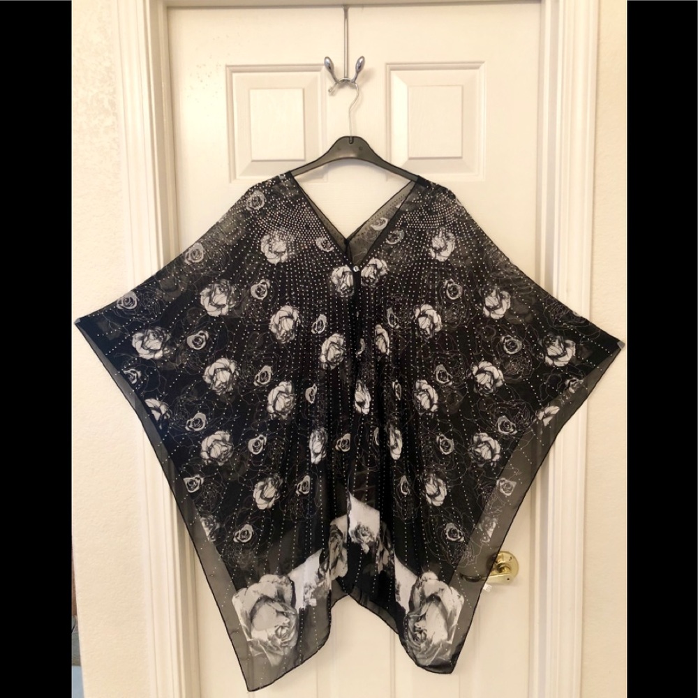 White Roses Rhinestone Bling Poncho
